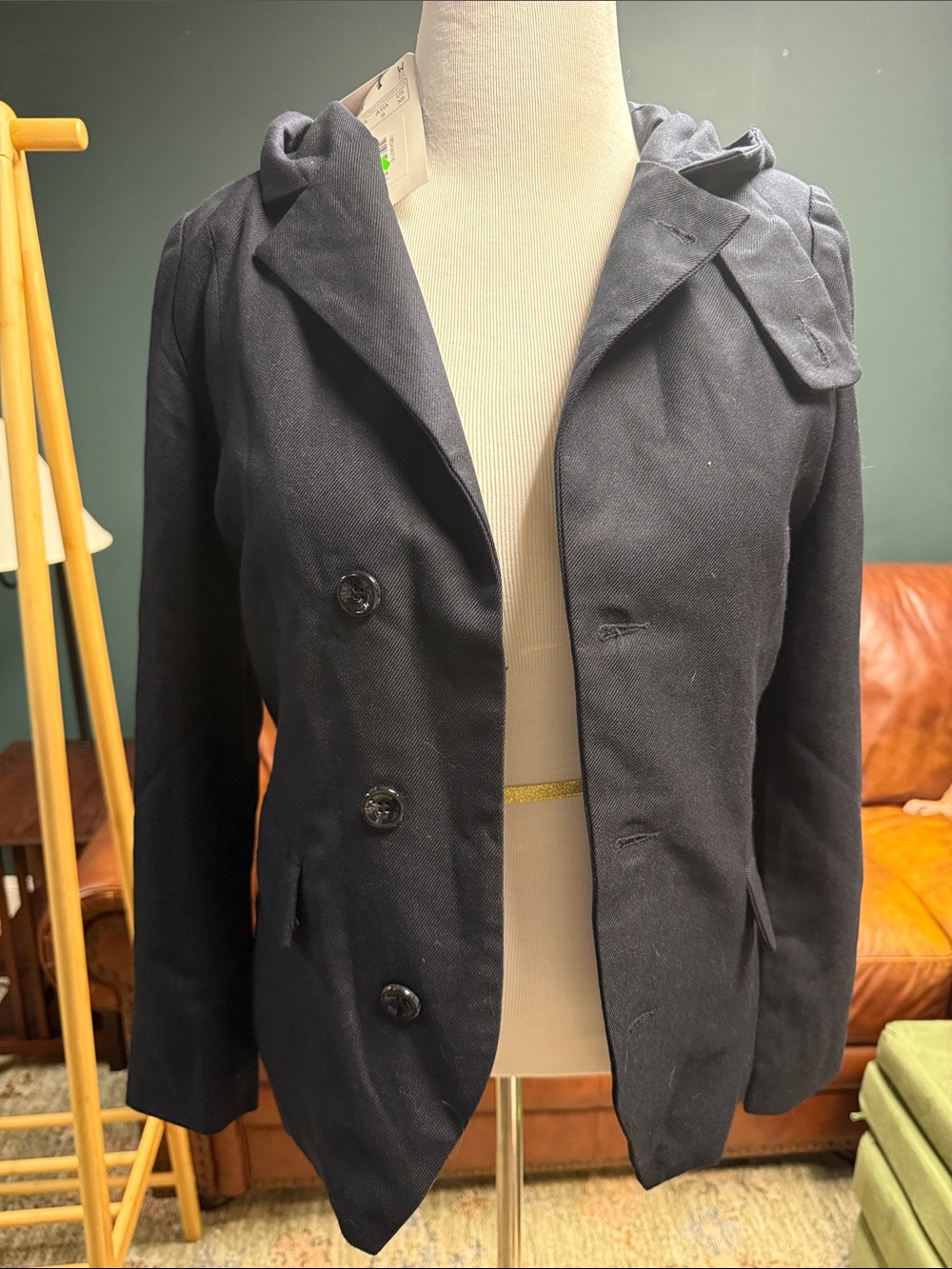 Tailored Double-Breasted Navy Blazer with Hood